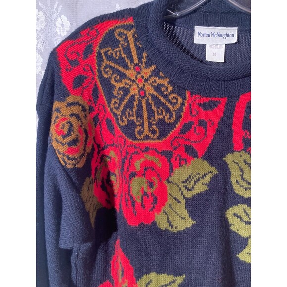 Vintage 80s Sweater 1980s Floral Oversized Boho Hipster Retro Autumn Size Large - Picture 5 of 6